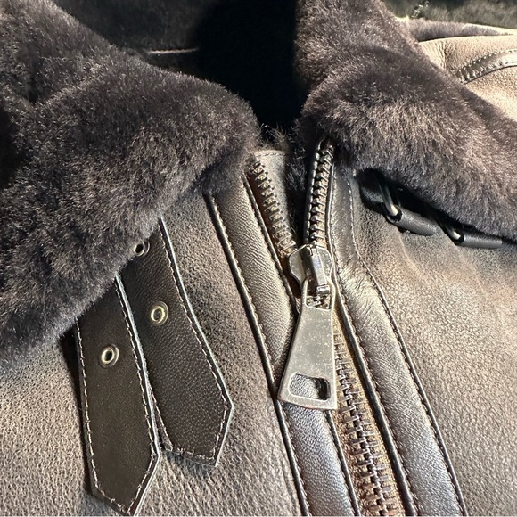 Pierotucci Espresso Lamb Shearling Leather Pilot Aviator Flight Jacket - Picture 5 of 16